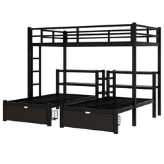 Bellemave® Full XL Over Twin & Twin Triple Bunk Bed with Drawers,Bedhead with Shelving