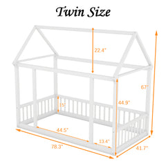 Bellemave® Montessori Floor Bed with House Roof Frame and Safety Guardrails