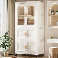 Bellemave® Folding Wardrobe with Wheels and Magnetic Door,( one layer of wardrobe + two layers of folding boxes+10 hangers )