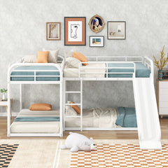 Bellemave® Full and Twin Size L-Shaped Bunk Bed with Slide and Short Ladder