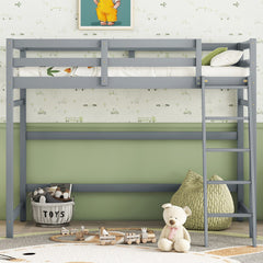 Bellemave® Twin Size High Loft Bed with Inclined Ladder and Guardrails