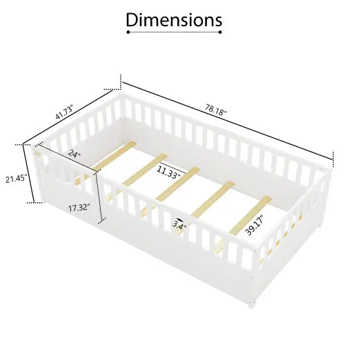 Bellemave® Montessori Wooden Children's Floor Bed with Super High Security Barrier and Door Bellemave®