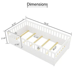 Bellemave® Montessori Wooden Children's Floor Bed with Super High Security Barrier and Door Bellemave®