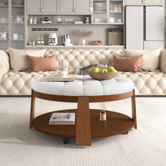 Bellemave® Modern Large Round Ottoman Coffee Table 2-Tier Oversized Button Tufted Ottoman with Wheels