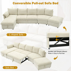 Bellemave® 146.9" L-Shaped Sectional Sofa with a Movable Storage Ottoman, a Storage Chaise Lounge and Two USB Ports