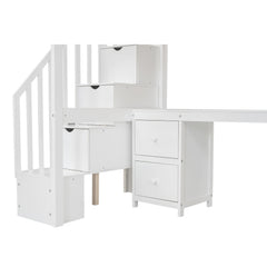 Bellemave® Twin Size Loft Bed with Built-in Desk and Double Storage Drawers