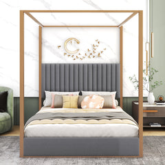 Bellemave® Queen Size Upholstery Canopy Platform Bed with Headboard