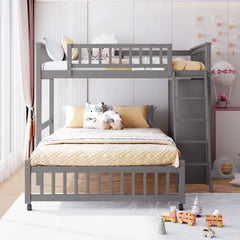 Bellemave® Twin over Full Wooden Bunk Bed with 6 Drawers and Flexible Shelves,Bottom Bed with Wheels Bellemave®