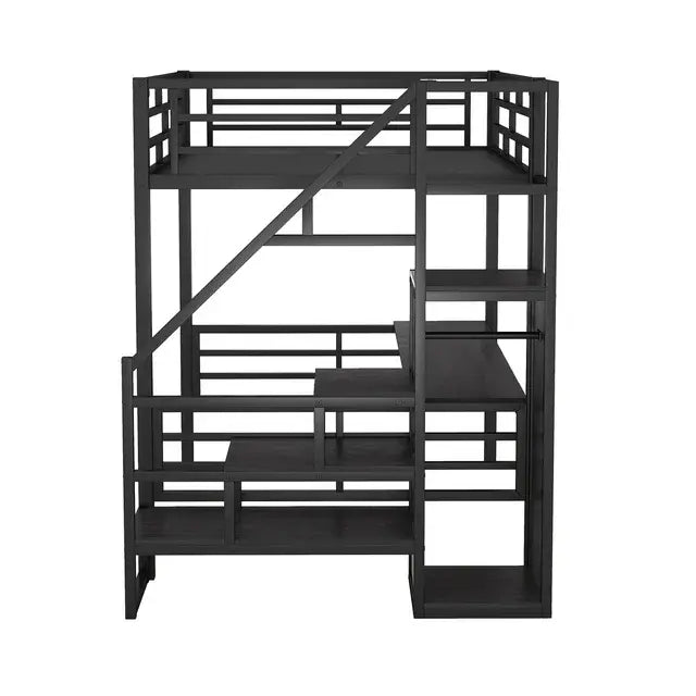 Bellemave® Full Size Metal Loft Bed with Desk, Storage Stairs and Small Wardrobe Bellemave®