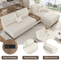 Bellemave® 114" L-shaped Sectional Sofa with Two USB Ports and Two Power Sockets, a Storage Drawer and a Reversible Chaise Lounge