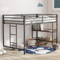 Bellemave® Twin Size Loft Bed with Cinnamon Wood Shelf