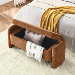 Bellemave® Chenille Fabric Oval Ottoman Storage Bench with Large Storage Space