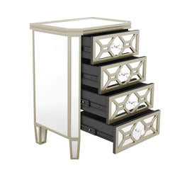 Bellemave® Elegant Mirrored 4-Drawer Chest with Golden Lines