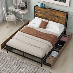 Bellemave® Full Size Metal Platform Bed with 4 Drawers, Sockets and USB Ports