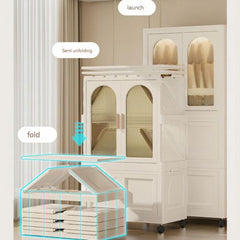 Bellemave® Folding Wardrobe with Wheels and Magnetic Door,( one layer of wardrobe + two layers of folding boxes+10 hangers )