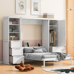 Bellemave® Queen Size Murphy Bed Wall Bed with Closet ,Drawers and Shelves