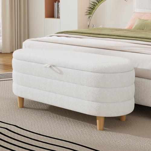 Bellemave® Elegant Upholstered Sherpa Fabric Storage Ottoman with Wood Legs