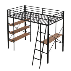 Bellemave® Twin Size Metal Loft Bed with Shelves and Desk