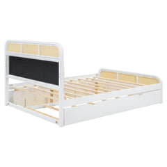 Bellemave® Queen size Wooden Platform Bed with Trundle and 2 Drawers