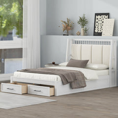 Bellemave® Wood Platform Bed with Upholstered Headboard and 2 Drawers