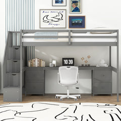 Bellemave® Twin Size Loft Bed with Built-in Desk and Double Storage Drawers