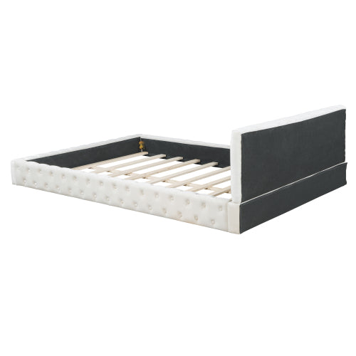 Bellemave® Queen Size Velvet Upholstered Platform Bed, with Luxurious Diamond Grid Headboard Bellemave®