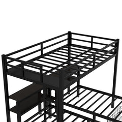 Bellemave® Full XL Over Twin & Twin Triple Bunk Bed with Drawers,Bedhead with Shelving