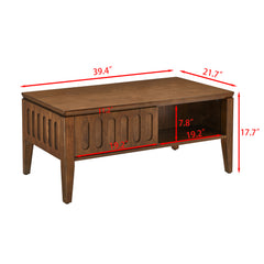 Bellemave® Mid Century Modern Fluted Coffee Table with Storage Sliding Door & Solid Wood Leg