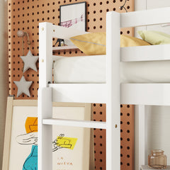 Bellemave® Twin Size Loft Bed with Built-in Desk, a Storage Cabinet of 2 Drawers, Guardrails and Ladder