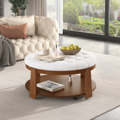 Bellemave® Modern Large Round Ottoman Coffee Table 2-Tier Oversized Button Tufted Ottoman with Wheels