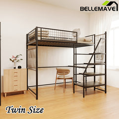 Bellemave® Metal Loft Bed with Built-In Charging Station and LED Lighting