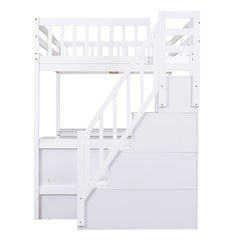 Bellemave® Full Size Loft Bed with Built-in L-Shaped Desk and Three-Tier Storage Shelves,and Attached Storage Staircase