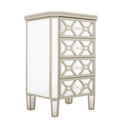 Bellemave® Elegant Mirrored 4-Drawer Chest with Golden Lines