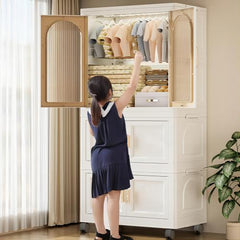 Bellemave® Folding Wardrobe with Wheels and Magnetic Door,( one layer of wardrobe + two layers of folding boxes+10 hangers )