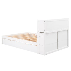 Bellemave® Full Size Storage Platform Bed with Pull Out Shelves, Twin Size Trundle Bed and 2 Drawers