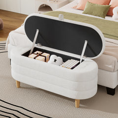 Bellemave® Elegant Upholstered Sherpa Fabric Storage Ottoman with Wood Legs