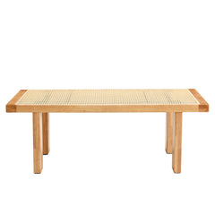 Bellemave® Modern and Minimalist Rectangular Rattan Table Top with Rubber Wooden Legs