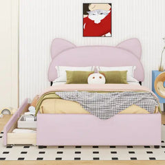 Bellemave® Upholstered Platform Bed with Cartoon Ears Shaped Headboard and 2 Drawers Bellemave®