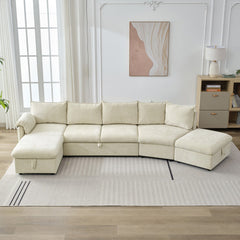 Bellemave® 146.9" L-Shaped Sectional Sofa with a Movable Storage Ottoman, a Storage Chaise Lounge and Two USB Ports