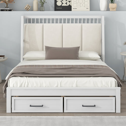 Bellemave® Wood Platform Bed with Upholstered Headboard and 2 Drawers