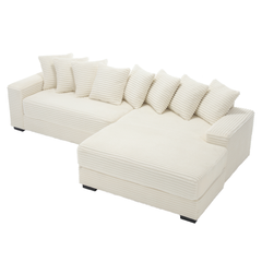 Bellemave® Oversized Two-Piece L Shaped Corduroy Sofa with Armrests and 8 Throw Pillows