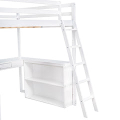 Bellemave® Full Size Loft Bed with Ladder, Shelves and Desk