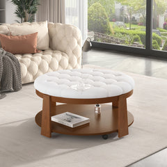 Bellemave® Modern Large Round Ottoman Coffee Table 2-Tier Oversized Button Tufted Ottoman with Wheels