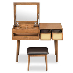 Bellemave® 43.3" Classic Wood Makeup Vanity Set with Flip-top Mirror and Stool