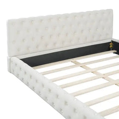 Bellemave® Queen Size Velvet Upholstered Platform Bed, with Luxurious Diamond Grid Headboard Bellemave®