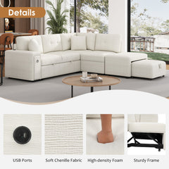 Bellemave® 86.6" Sectional Sofa L-shaped Sofa Couch Pull-out Sofa Bed with a Movable Ottoman, Two USB Ports and Two Cup Holders