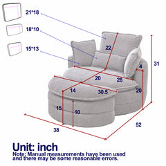 Bellemave® 38" Oversized Swivel Chair with Moon Storage Ottoman and 4 Pillows