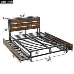 Bellemave® Full Size Metal Platform Bed with 4 Drawers, Sockets and USB Ports