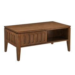 Bellemave® Mid Century Modern Fluted Coffee Table with Storage Sliding Door & Solid Wood Leg