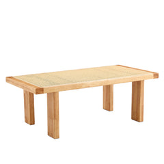 Bellemave® Modern and Minimalist Rectangular Rattan Table Top with Rubber Wooden Legs